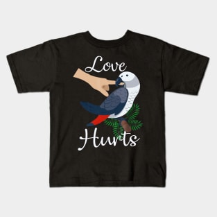 Love Hurts African Grey Parrot Biting Funny Kids T-Shirt